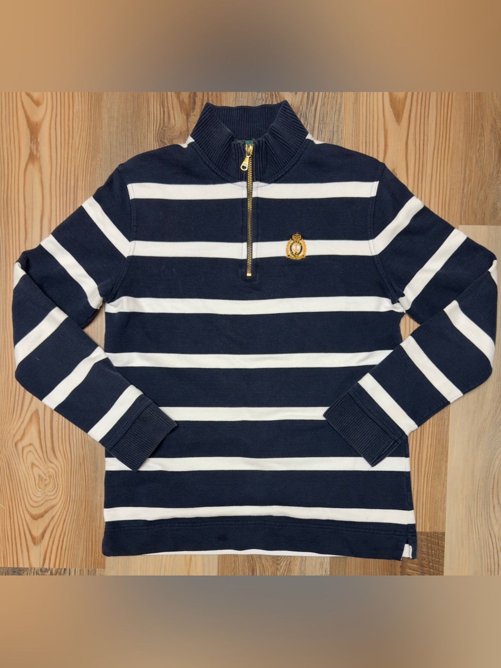 Vintage Lauren Ralph Lauren Navy White Stripe Crest 1/4 Zip Size S